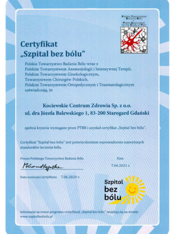 Certyfikat „Szpital bez bólu”