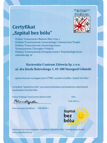 Certyfikat „Szpital bez bólu”